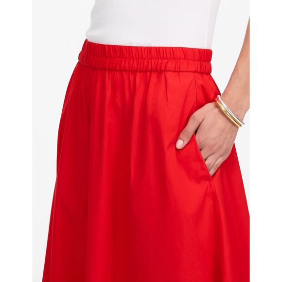Madewell Poplin Midi Skirt Cotton A Line Cerise Red Minimalist Pockets XS NWT - Picture 5 of 16